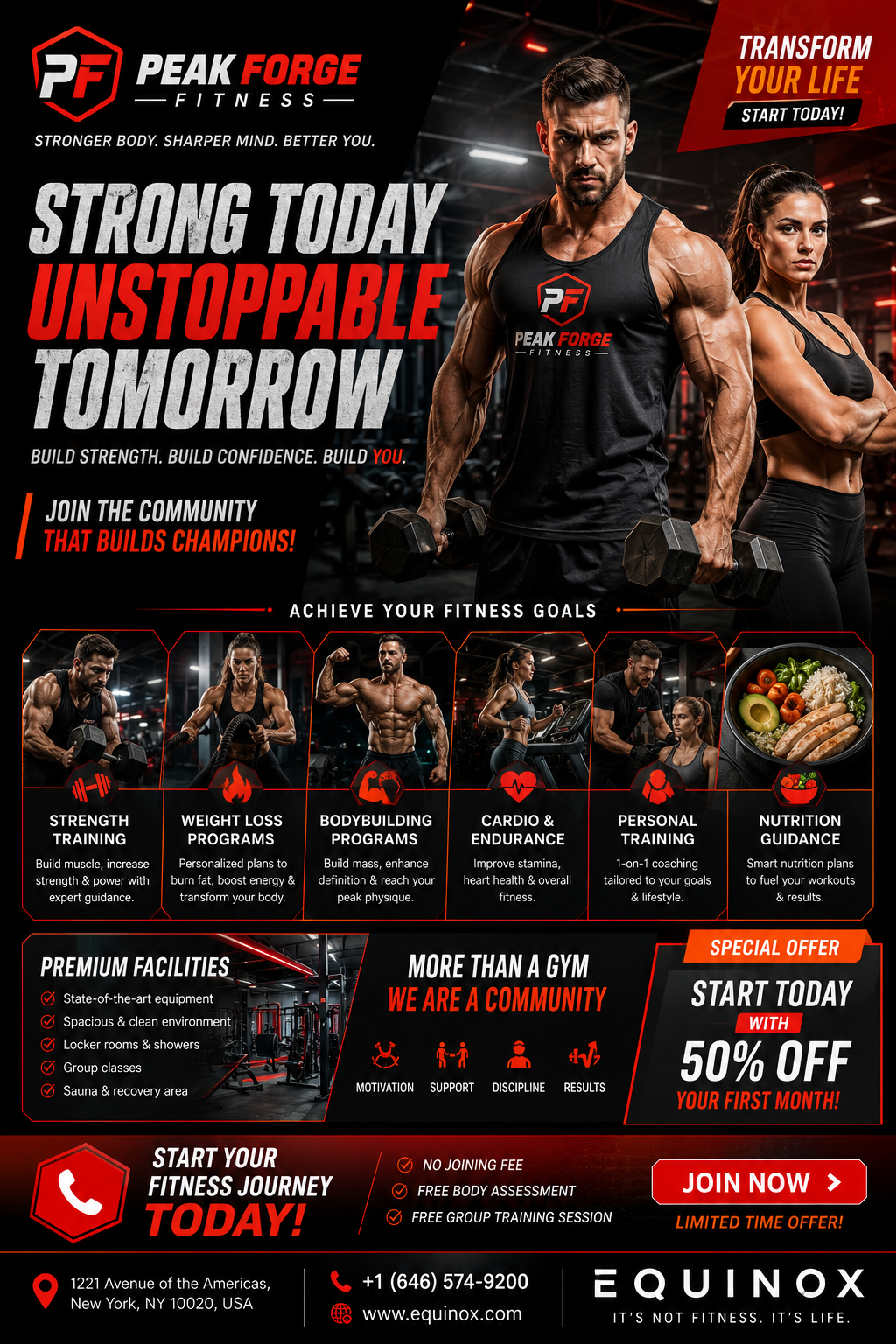 Gym and fitness social media poster for a USA fitness campaign