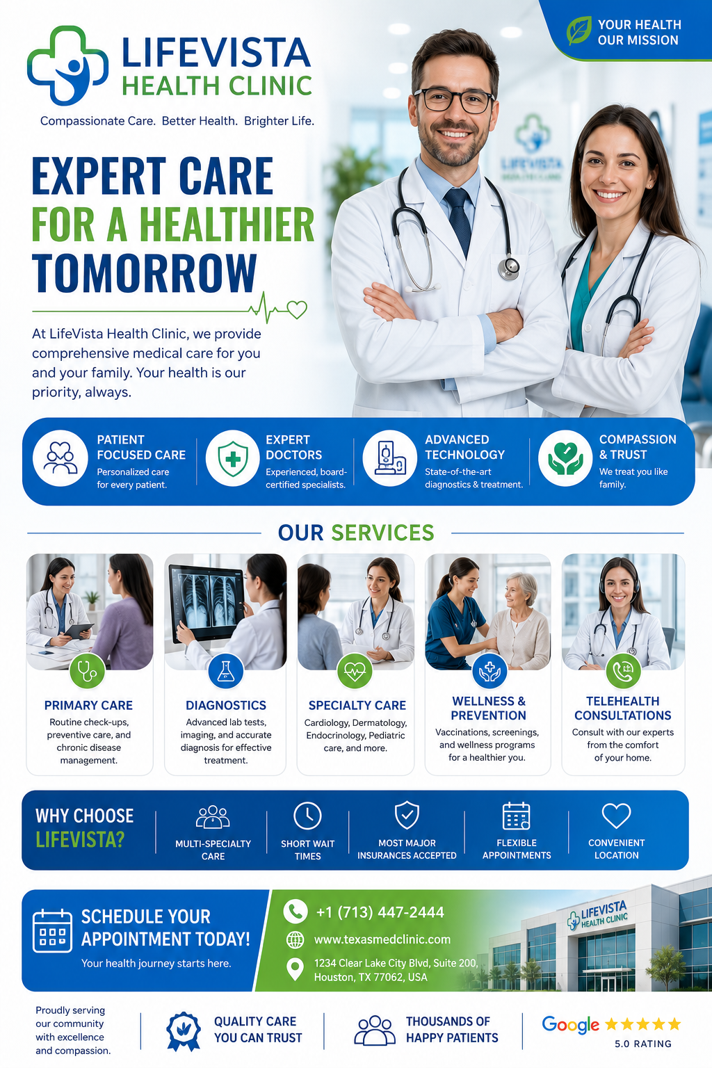 Health clinic social media poster for a USA medical campaign